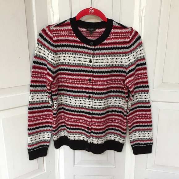 LOFT Red and Black Striped Cardigan - Picture 1 of 12